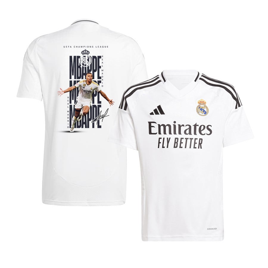 Kylian Mbappé 9 Lights Up Real Madrid 2024-25 Home YOUTH Jersey - White