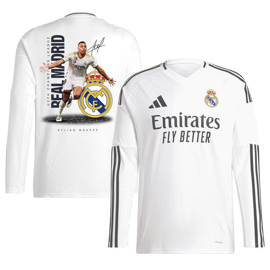 Kylian Mbappé 9 Magic For Real Madrid 2024-25 Home Long Sleeve Men Jersey - White