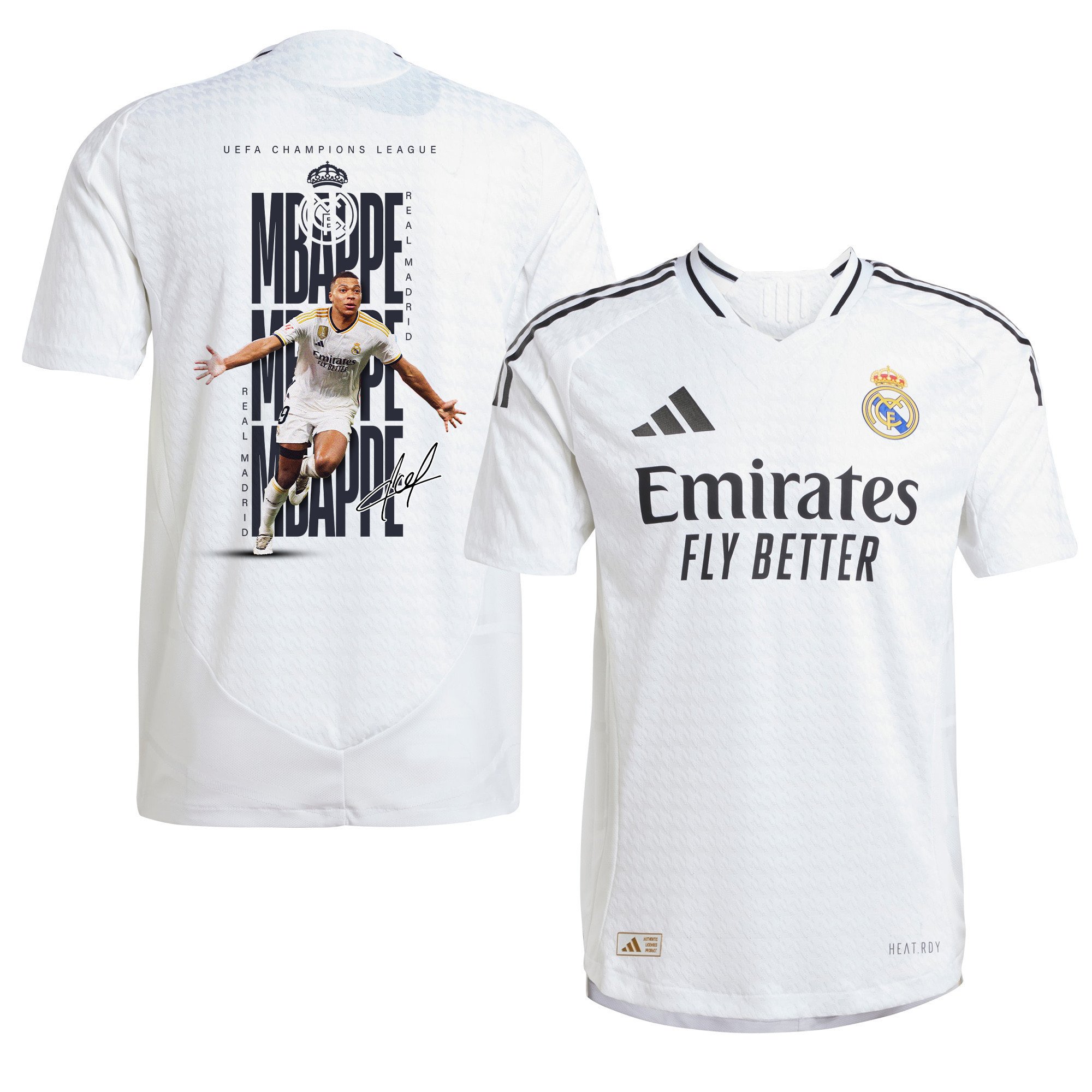 Kylian Mbappé 9 Powers Real Madrid Signature 2024-25 Home Men Jersey - White