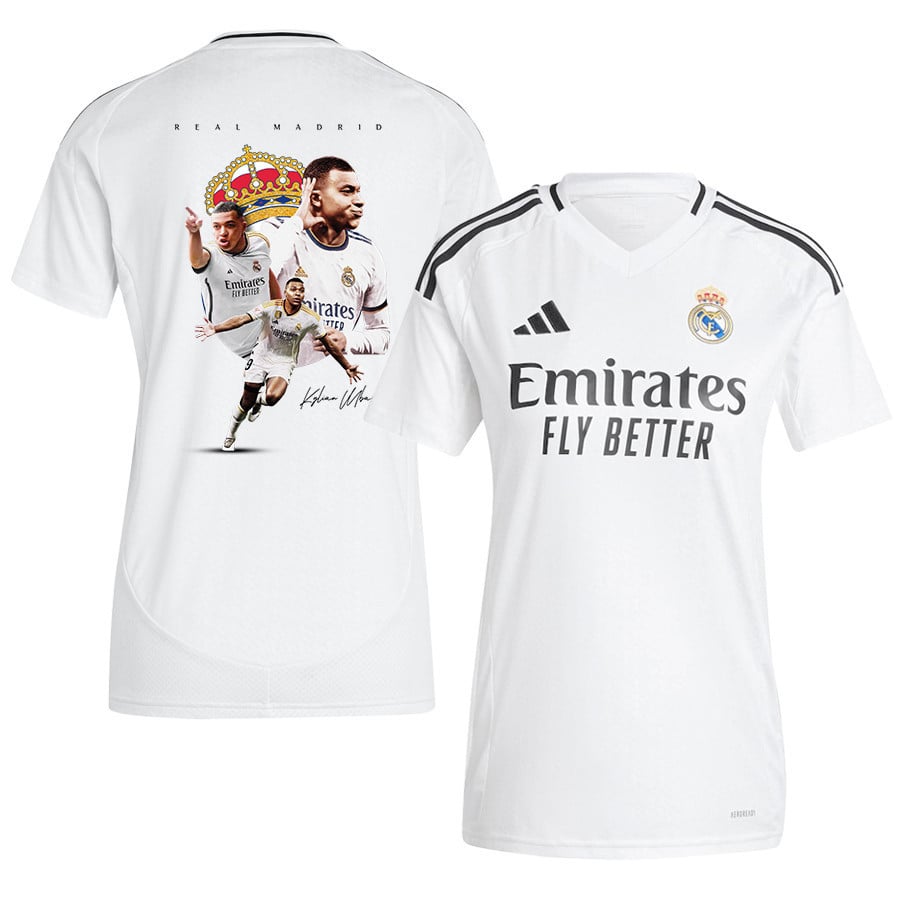 Kylian Mbappé 9 Powers Real Madrid Signature 2024-25 Home WOMEN Jersey, White