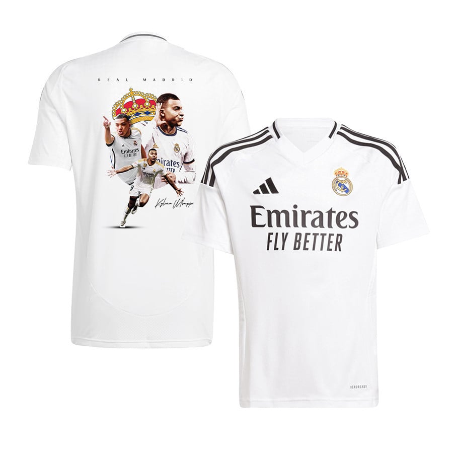 Kylian Mbappé 9 Powers Real Madrid Signature 2024-25 Home YOUTH Jersey - White