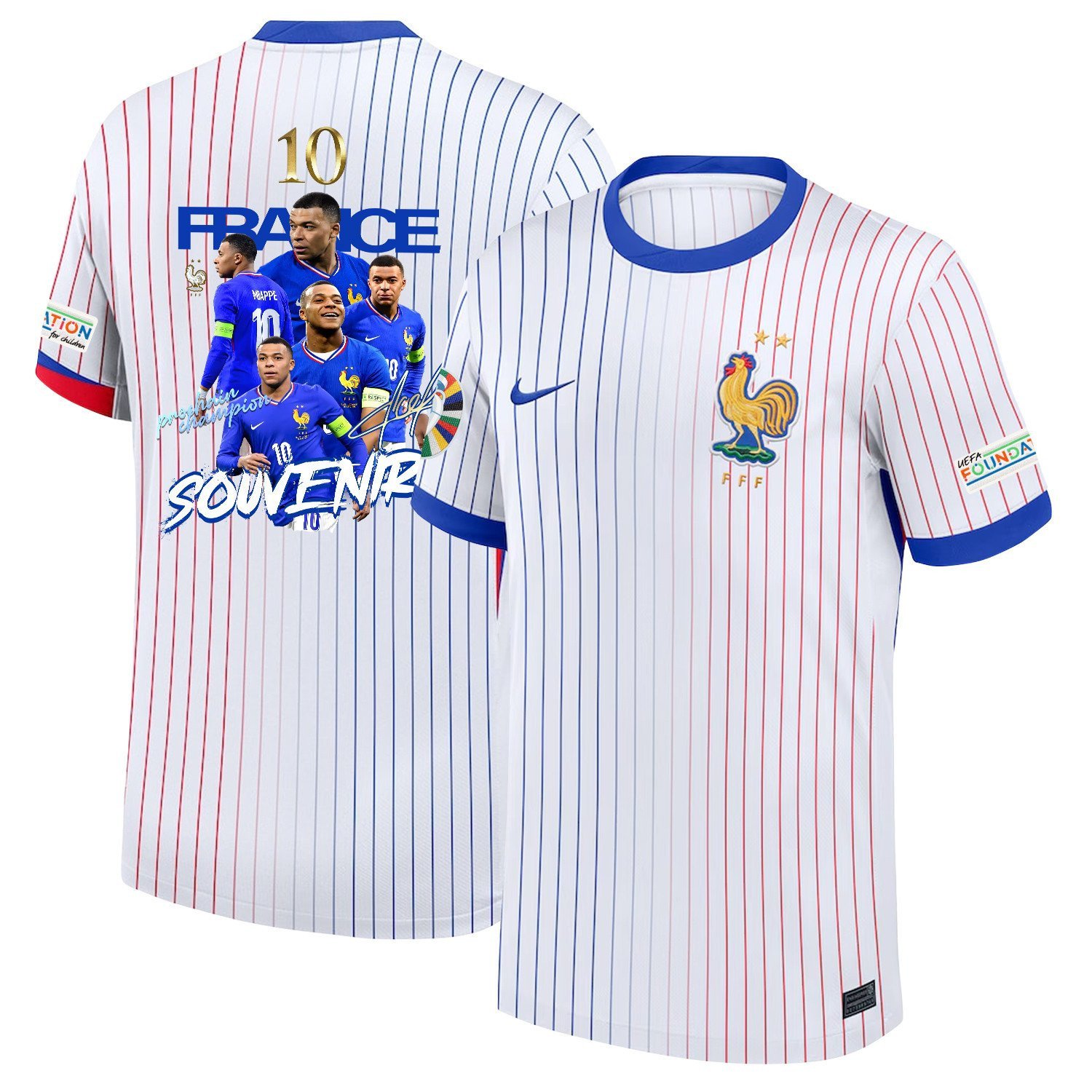 Kylian Mbappe 10 Collage Art France 2024/25 Away Men Jersey - White