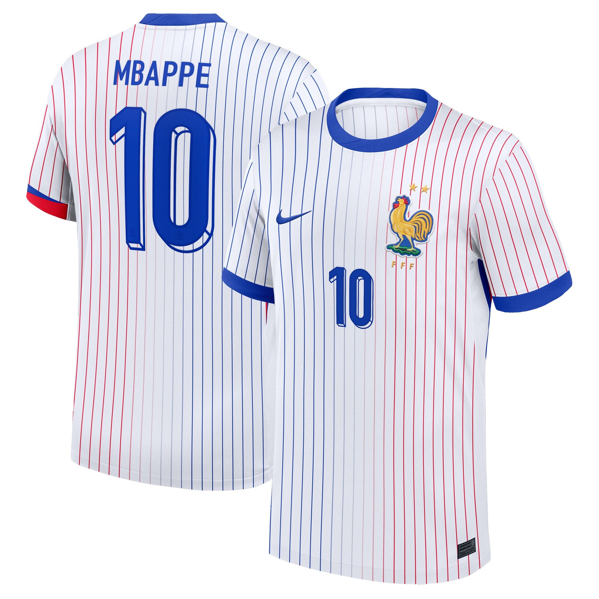 Kylian Mbappe 10 France 2024/25 Stadium Away Football Jersey - Men White