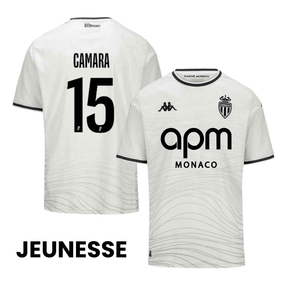 Lamine Camara 15 AS Monaco 2024/25 Third YOUTH Jersey - White