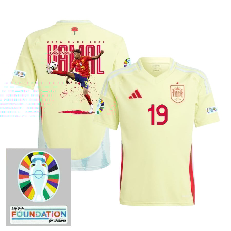 Lamine Yamal 19 Miracle At The Age Of 16 Spain National Team 2024 Away YOUTH Jersey - Yellow