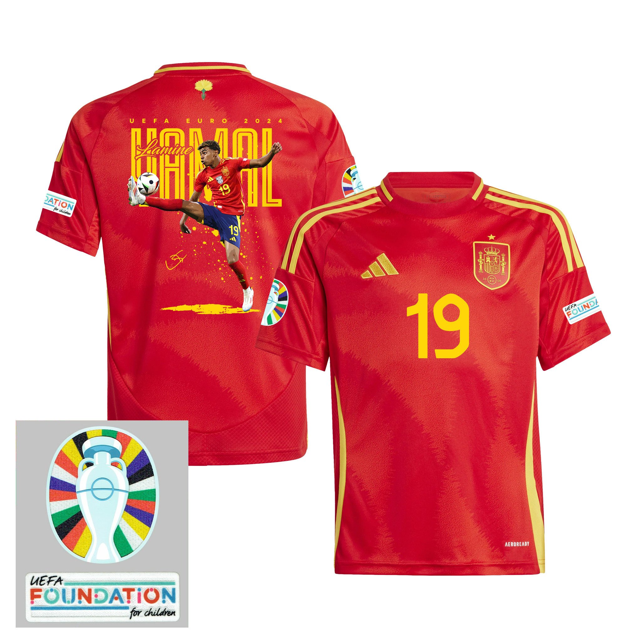 Lamine Yamal 19 Miracle At The Age Of 16 Spain National Team 2024 Home YOUTH Jersey - Red