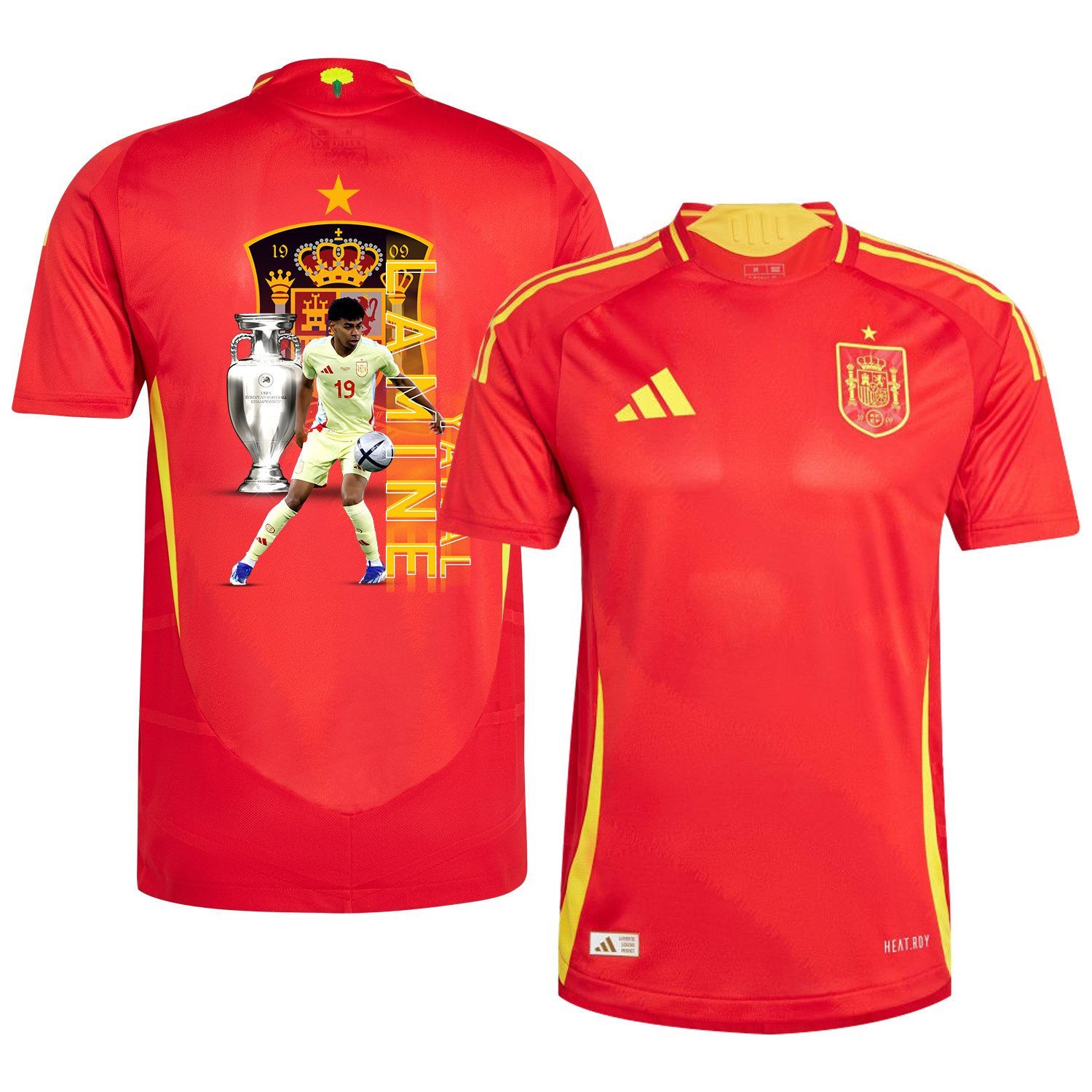 Lamine Yamal 19 Skillful Player Spain National Team 2024/25 Home Jersey - Euro UEFA Patch - Men, Scarlet