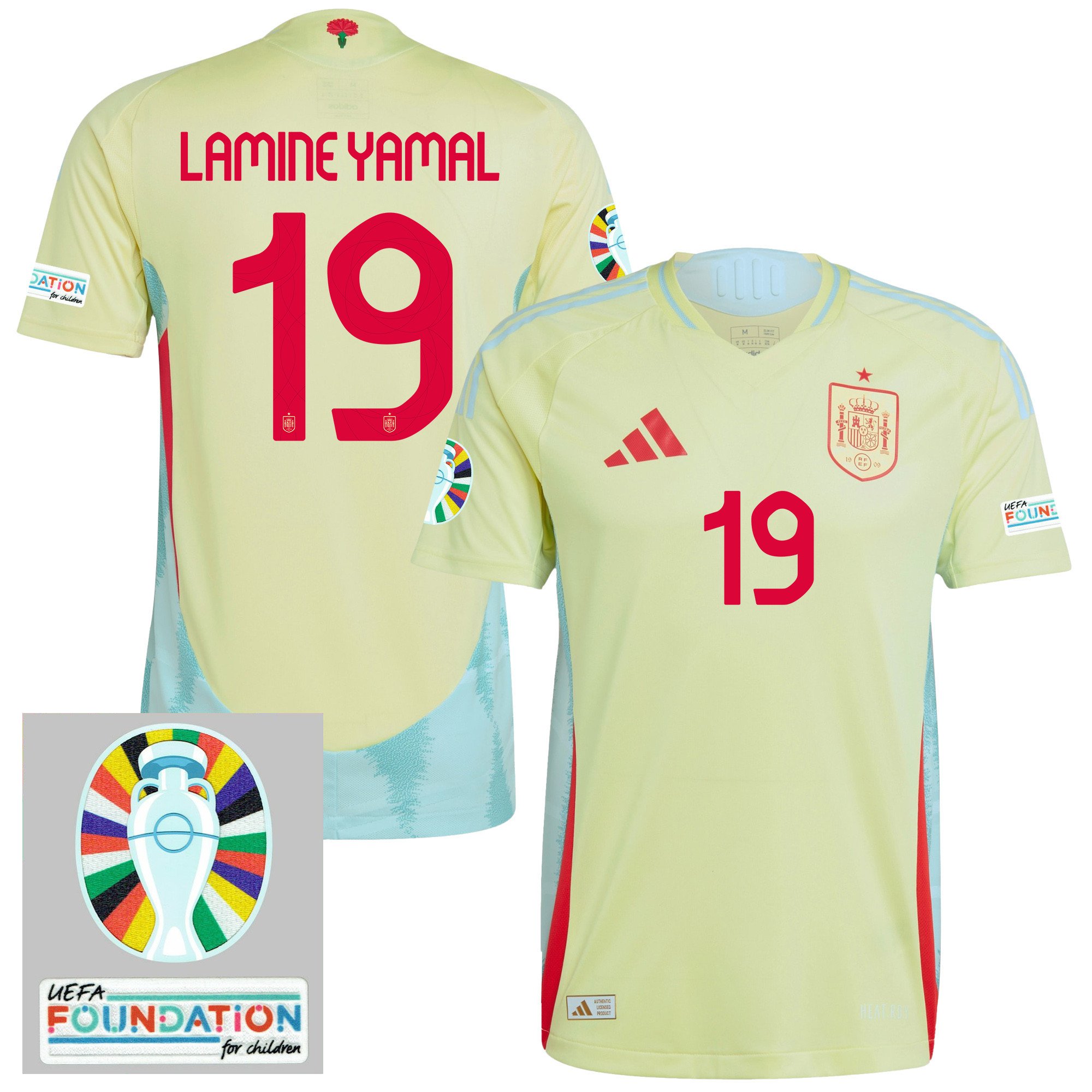 Lamine Yamal 19 Spain National Team 2024 Euro Patch Away Men Jersey - Yellow