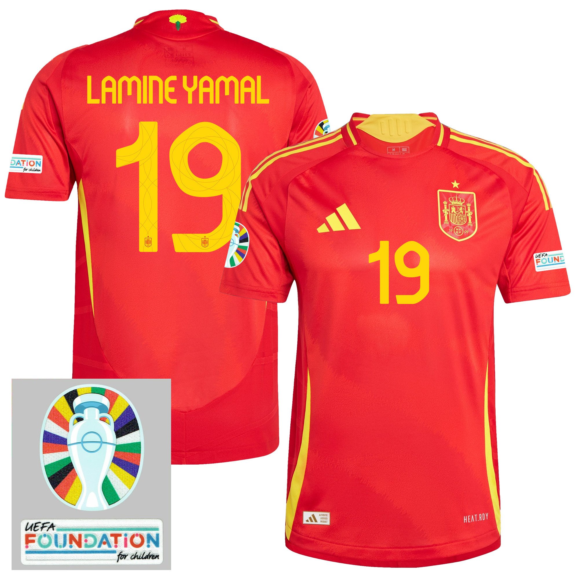 Lamine Yamal 19 Spain National Team 2024 Euro Patch Home Men Jersey - Red
