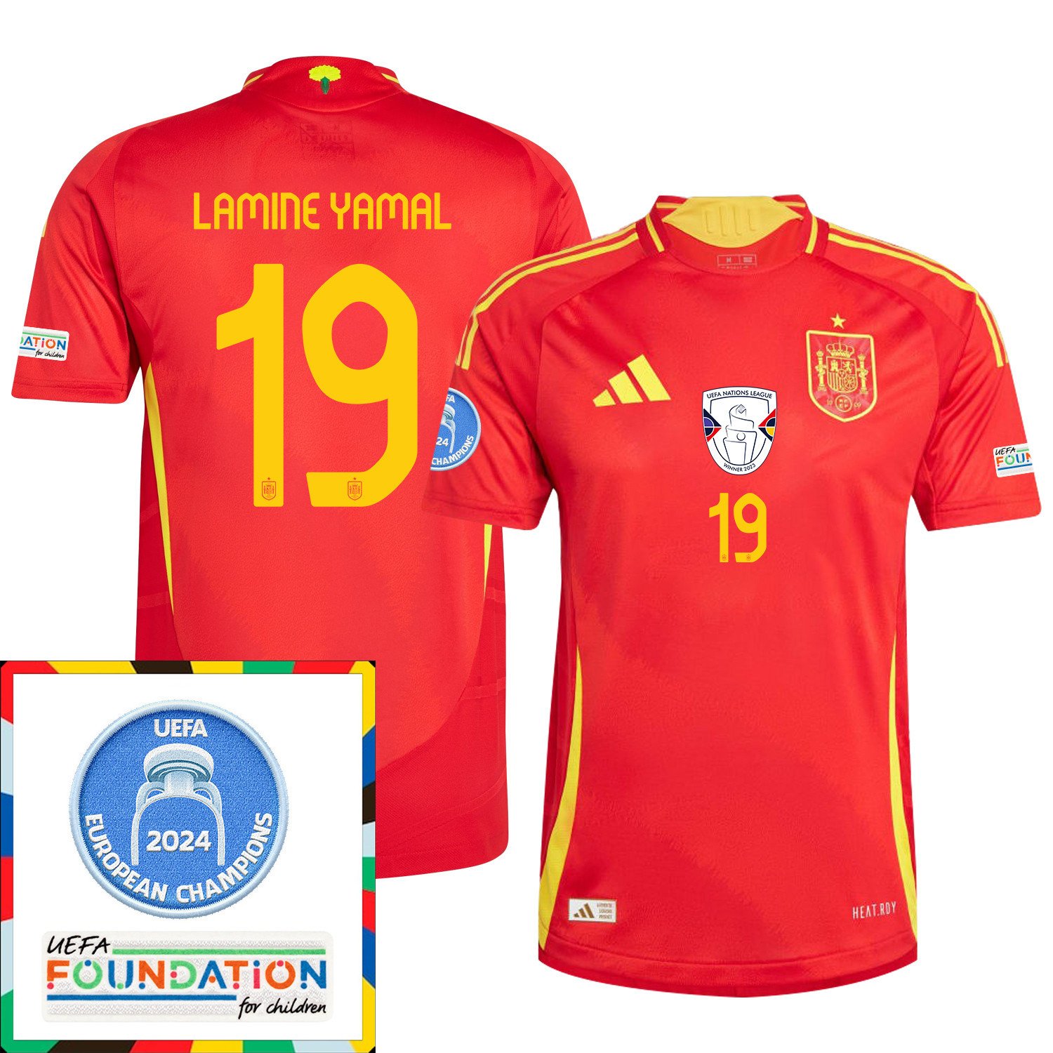 Lamine Yamal 19 Spain National Team UEFA 2024 European Champions Patch Home Men Jersey - Red