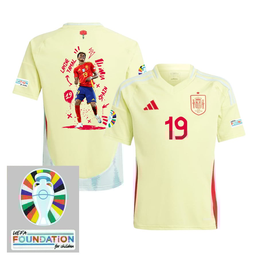 Lamine Yamal 19 Spanish Star Spain National Team 2024 Away YOUTH Jersey - Yellow