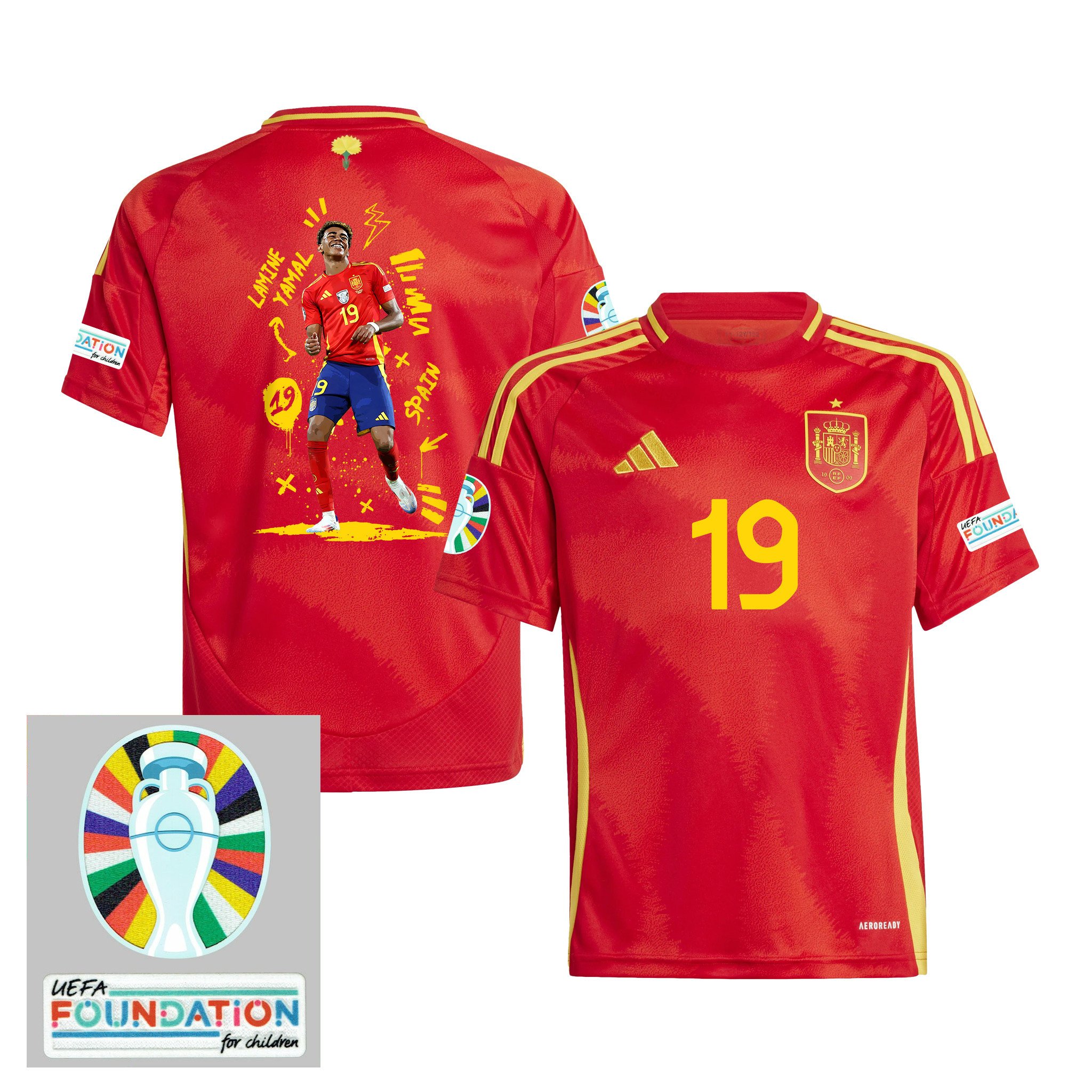Lamine Yamal 19 Spanish Star Spain National Team 2024 Home YOUTH Jersey - Red
