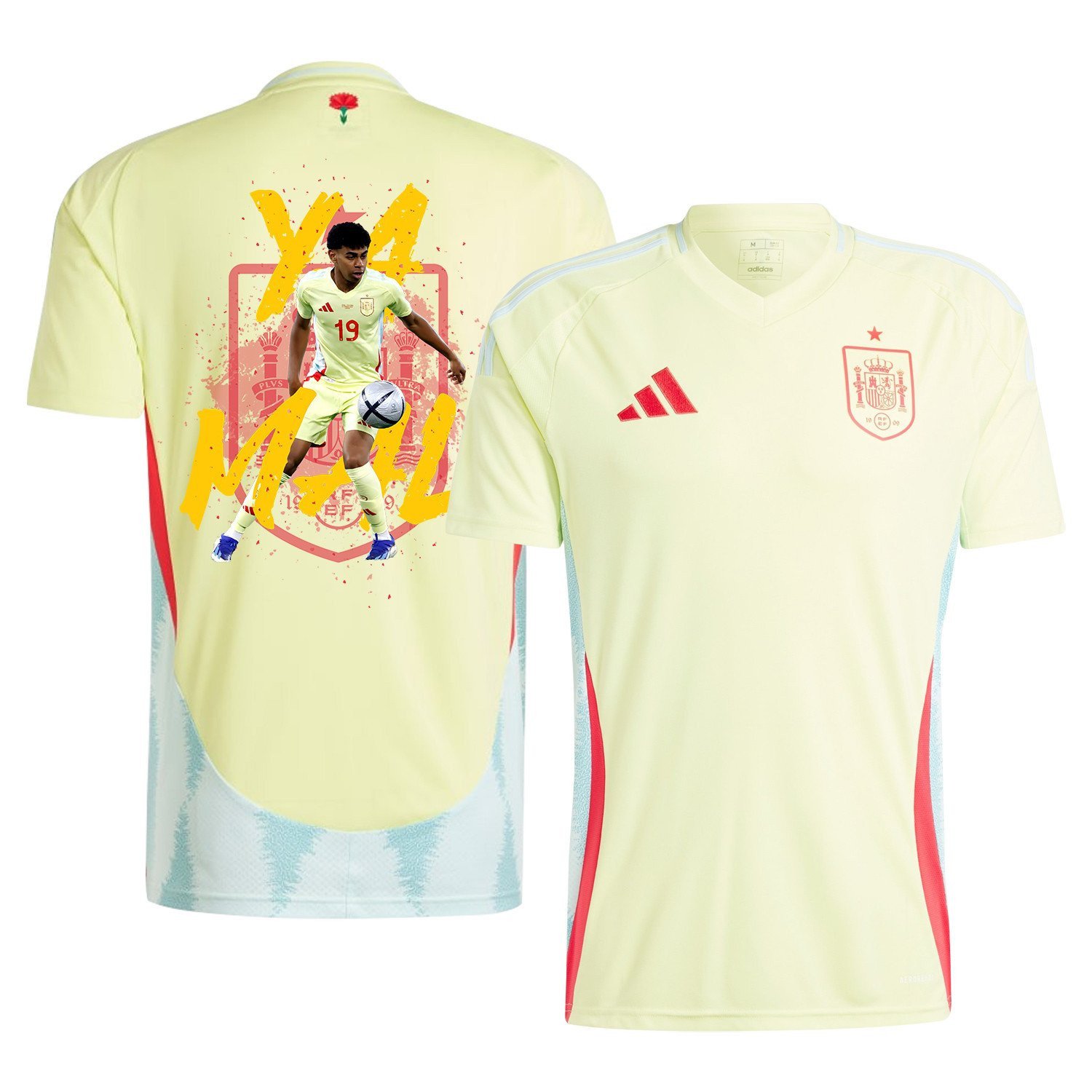 Lamine Yamal 19 The Key Player Spain National Team 2024/25 Away Jersey - Euro UEFA Patch - Men, Yellow