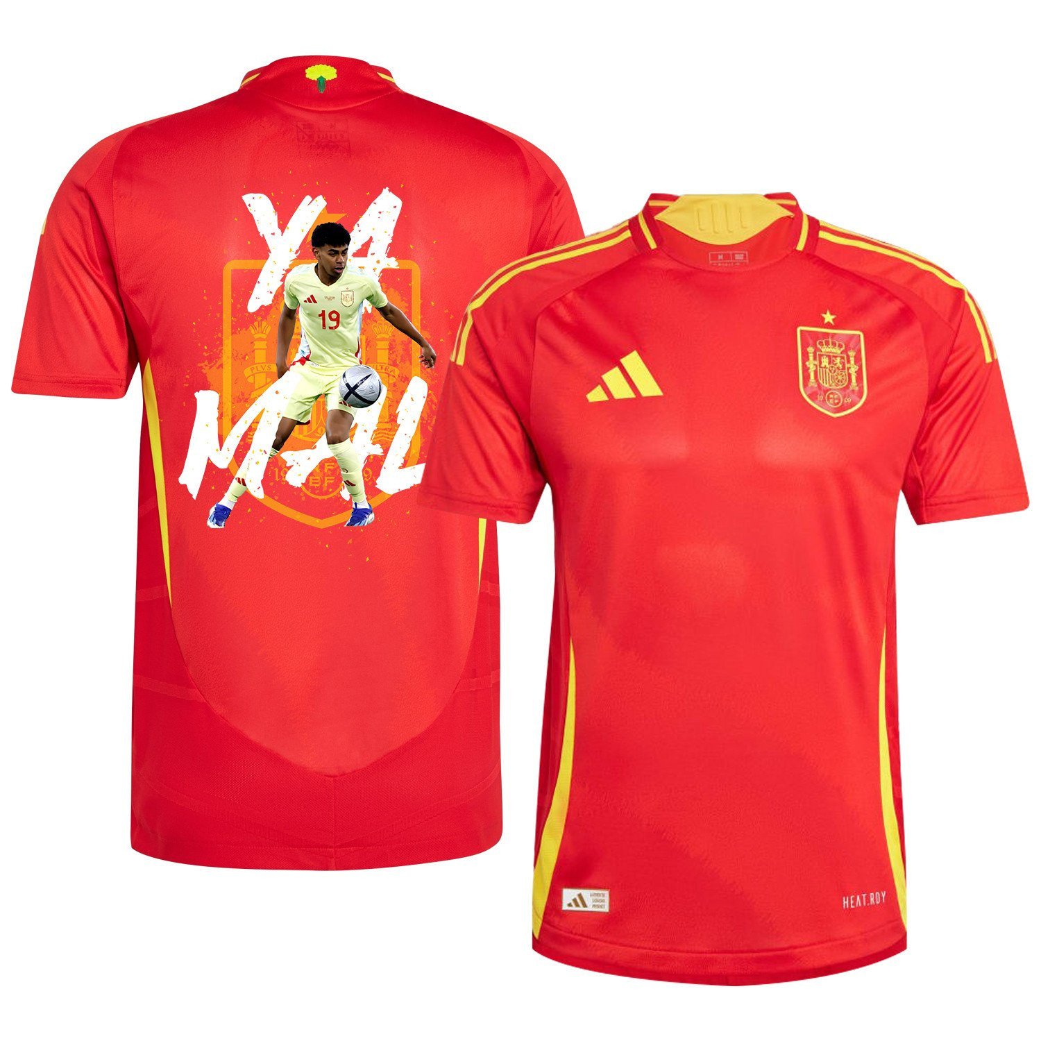 Lamine Yamal 19 The Key Player Spain National Team 2024/25 Home Jersey - Euro UEFA Patch - Men, Scarlet