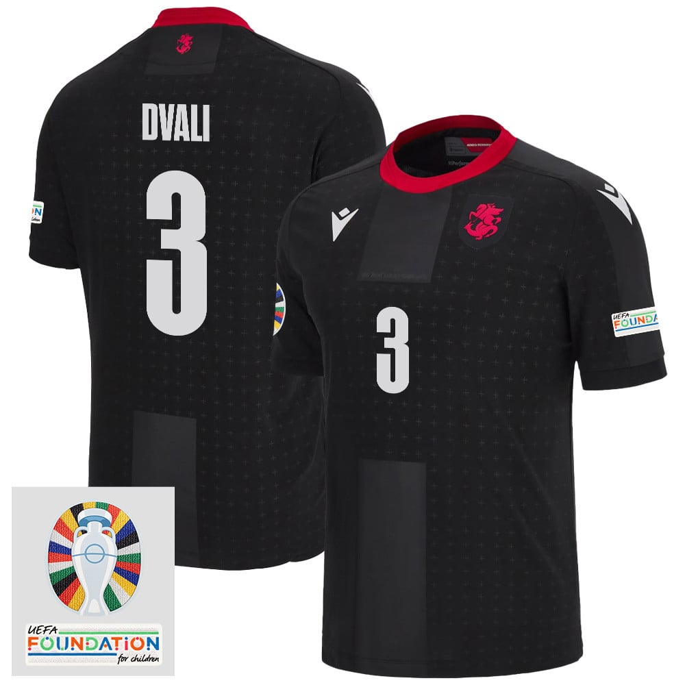 Lasha Dvali 3 Georgia National Team 2024 Euro & Foundation Patch Away Men Jersey - Black