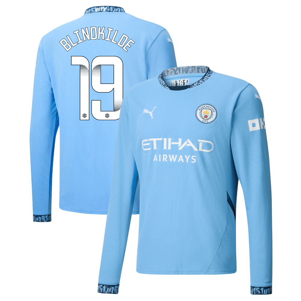 Laura Blindkilde 19 Manchester City 2024/25 Women's Team Home Long Sleeve Men Jersey - Light Blue