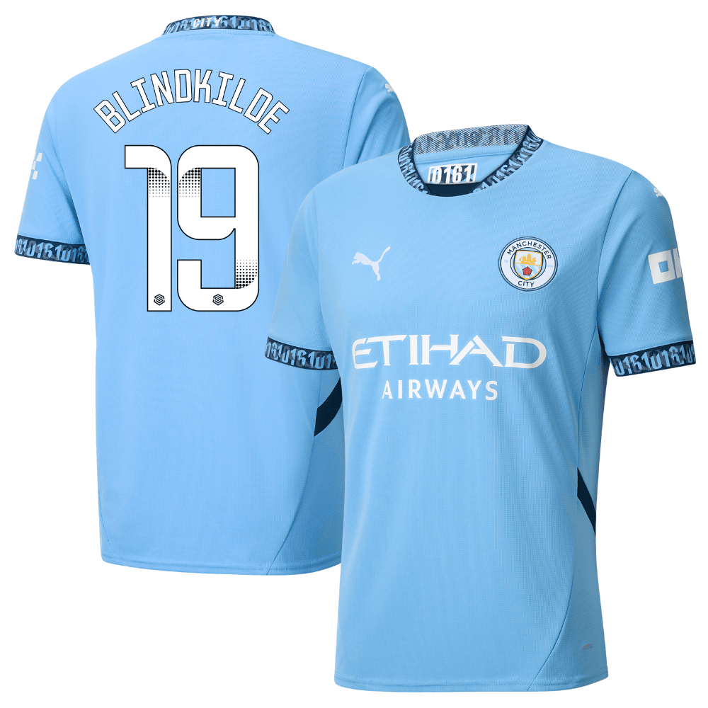 Laura Blindkilde 19 Manchester City 2024/25 Women's Team Home Men Jersey - Light Blue