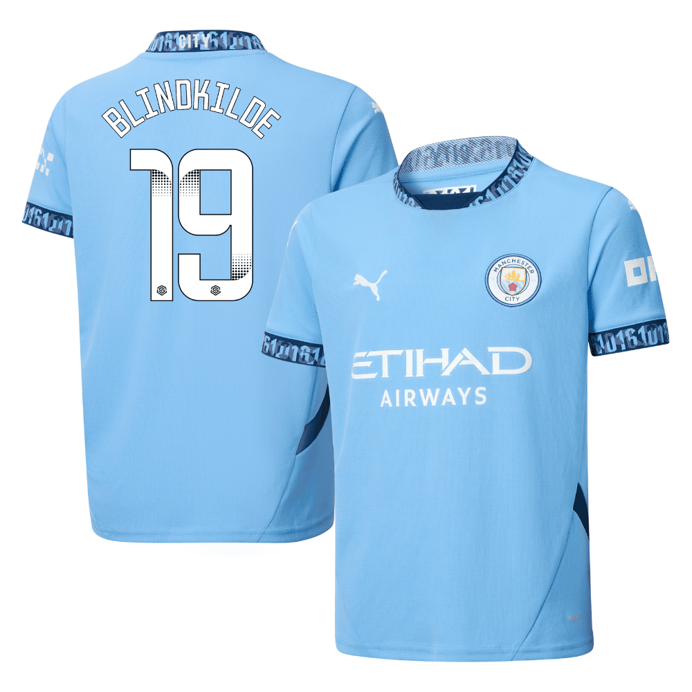 Laura Blindkilde 19 Manchester City 2024/25 Women's Team Home YOUTH Jersey - Light Blue