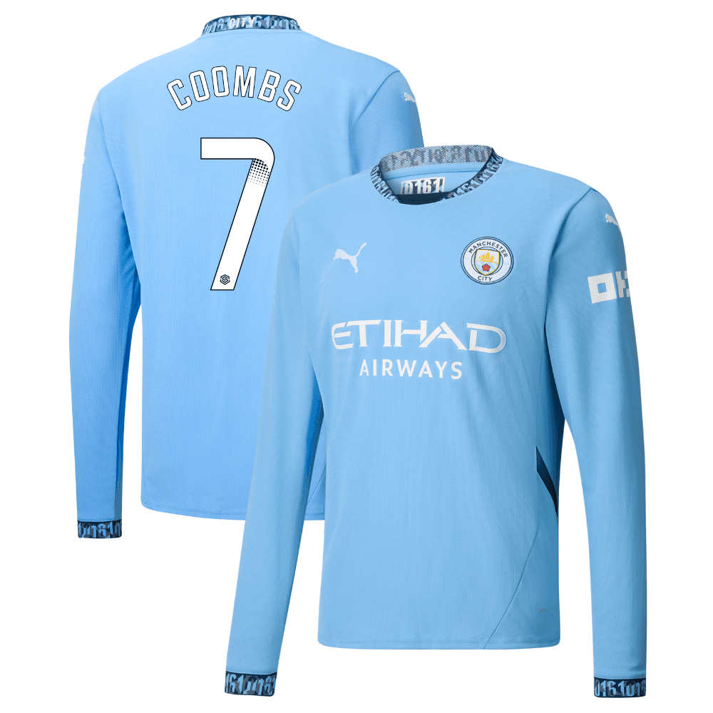 Laura Coombs 7 Manchester City 2024/25 Women's Team Home Long Sleeve Men Jersey - Light Blue
