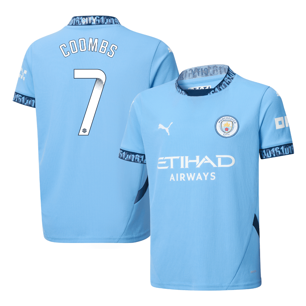 Laura Coombs 7 Manchester City 2024/25 Women's Team Home YOUTH Jersey - Light Blue