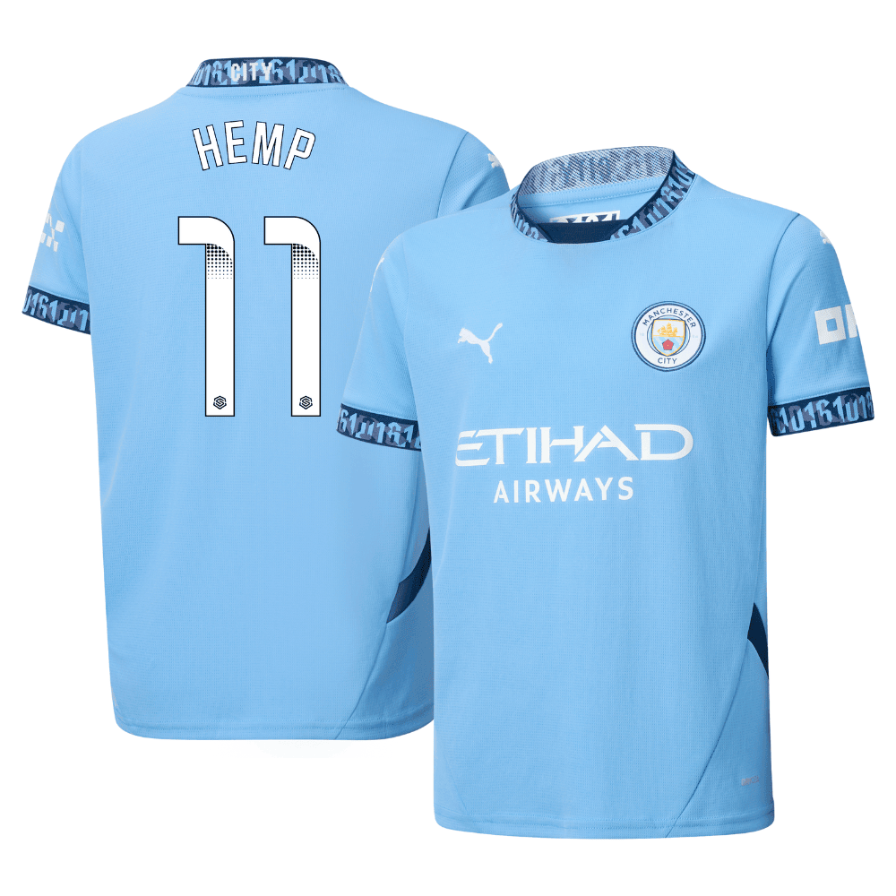 Lauren Hemp 11 Manchester City 2024/25 Women's Team Home YOUTH Jersey - Light Blue