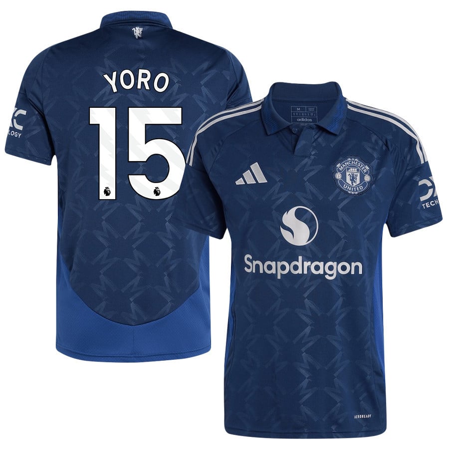 Leny Yoro 15 Manchester United 2024/25 Away Jersey - Men, Blue