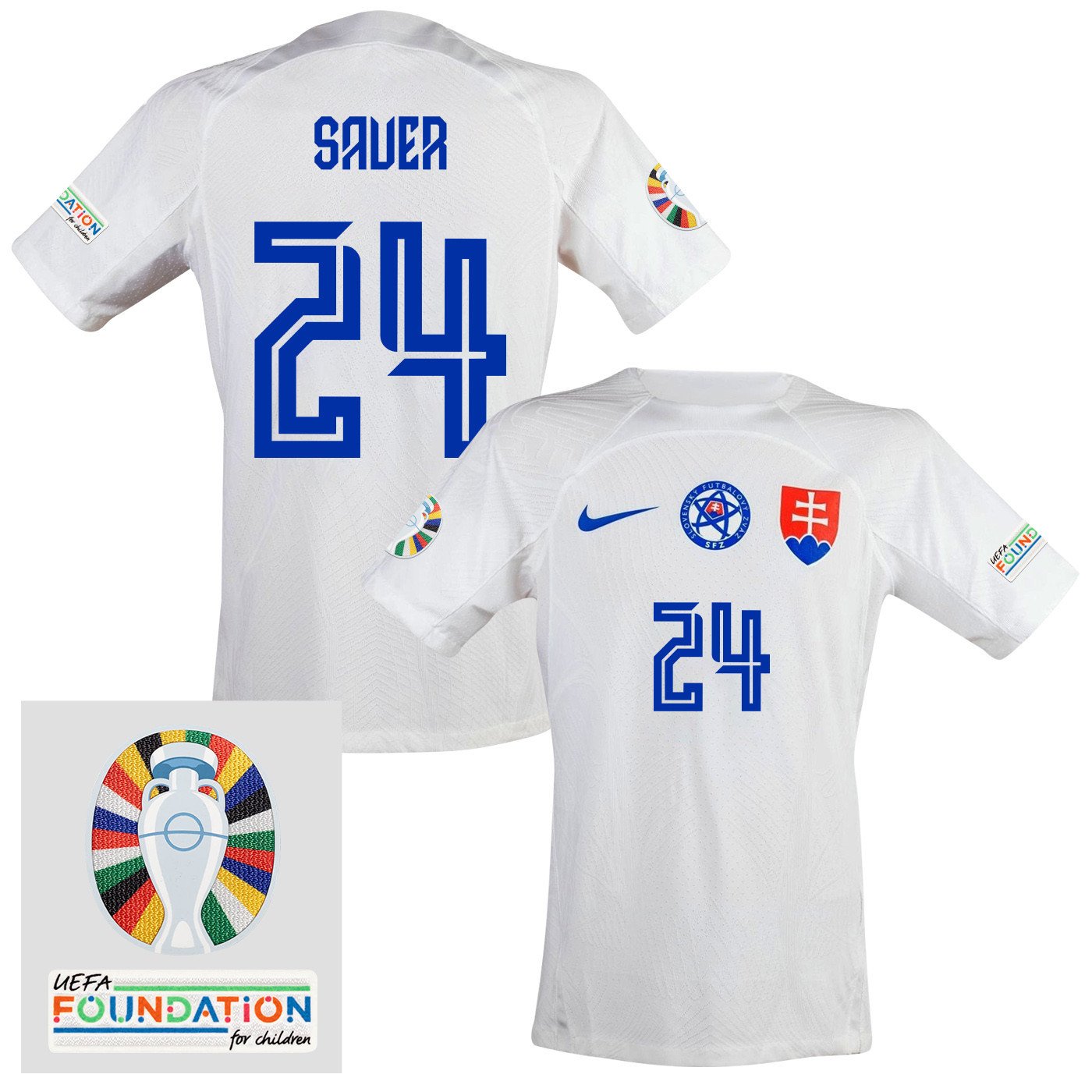Leo Sauer 24 Slovakia National Team 2024 Euro & Foundation Patch Away Men Jersey - White