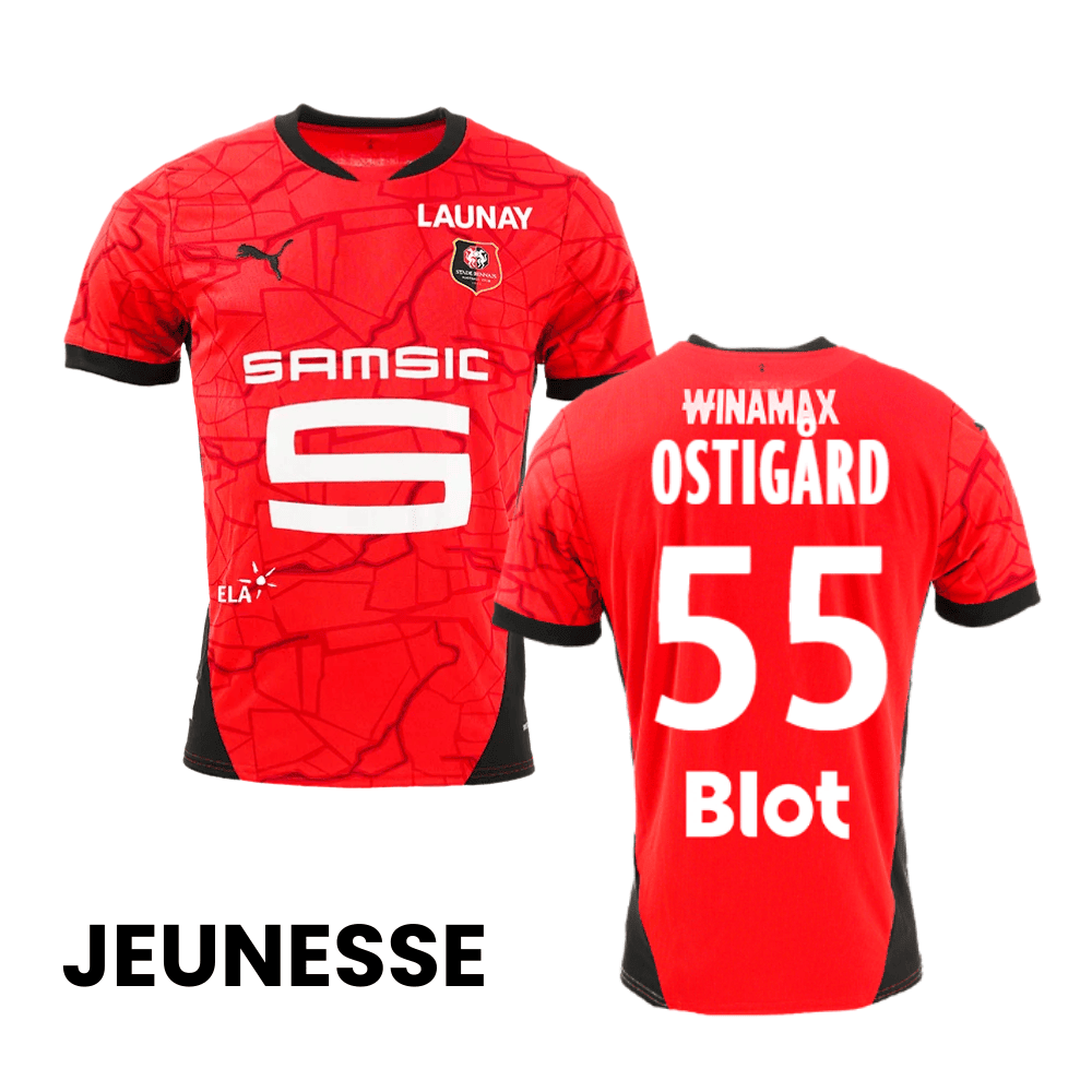 Leo Skiri Østigård 55 Stade Rennais F.C. 2024/25 Home YOUTH Jersey - Red