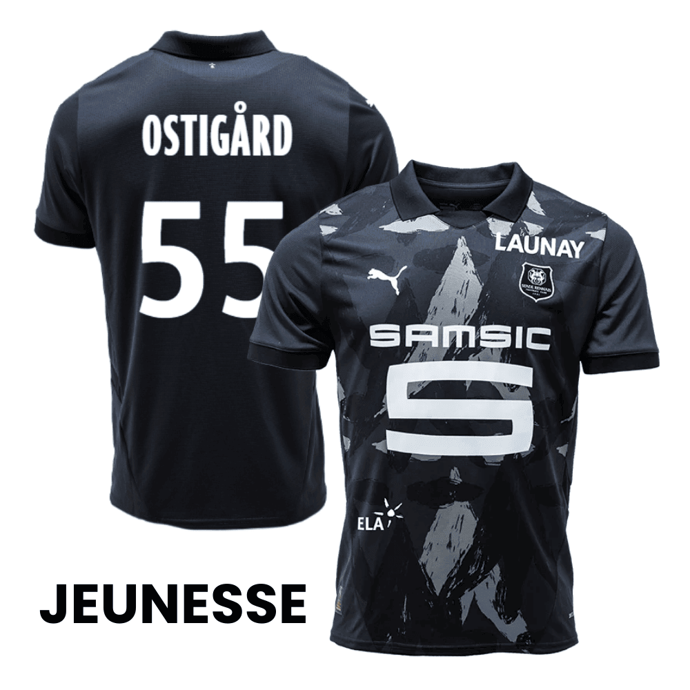 Leo Skiri Østigård 55 Stade Rennais F.C. 2024/25 Third YOUTH Jersey - Black