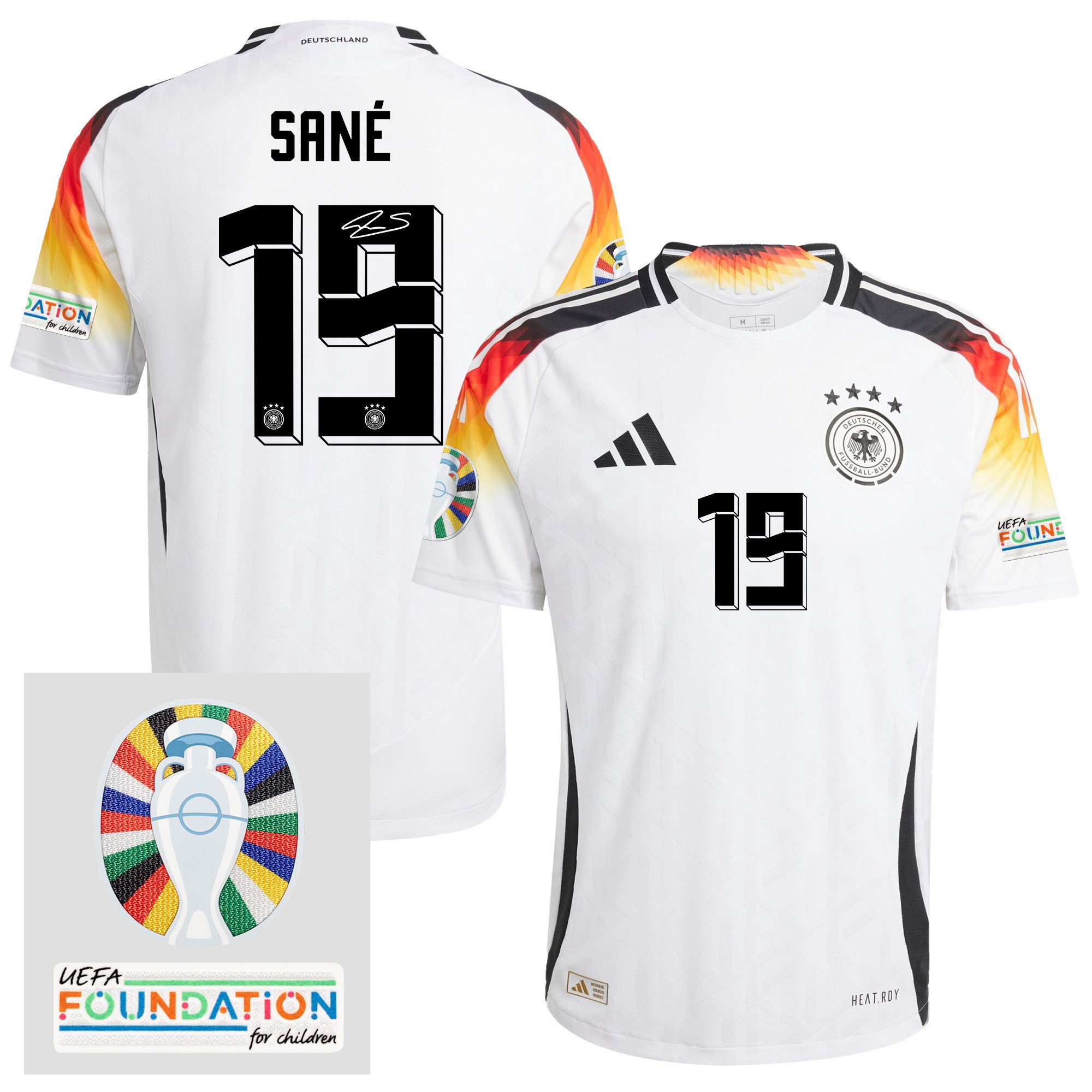 Leroy Sané 19 Signed Germany 2024/25 Home Jersey - Autographed, Euro UEFA Patch - Men, White