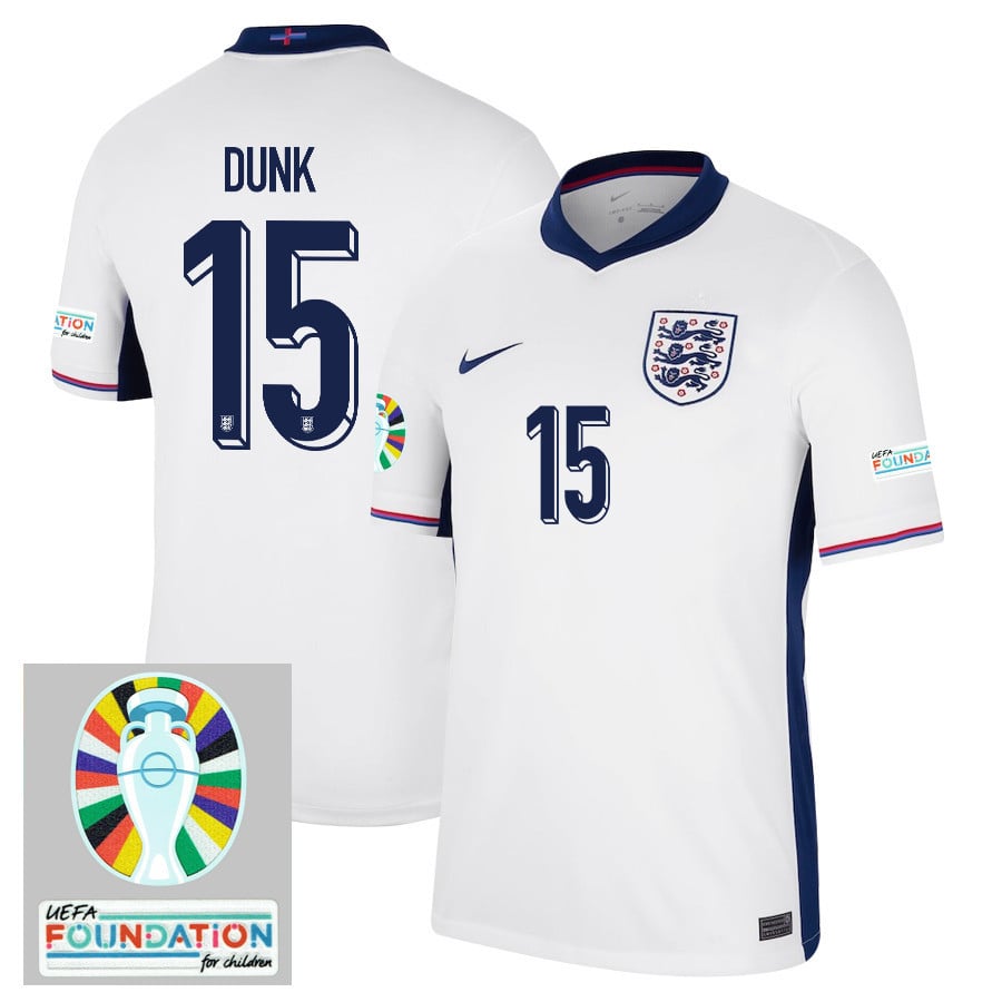 Lewis Dunk 15 England National Team 2024/25 Home Jersey - Euro UEFA Patch - Men, White