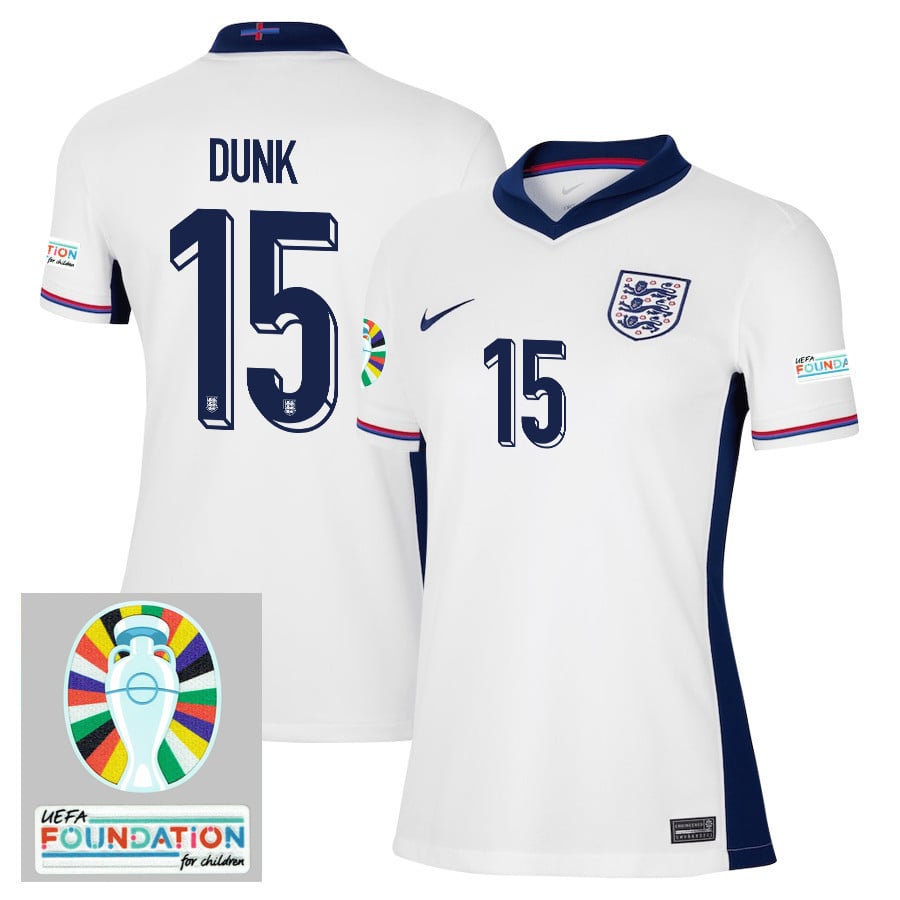 Lewis Dunk 15 England National Team 2024/25 Women's Home Jersey - Euro UEFA Patch - White