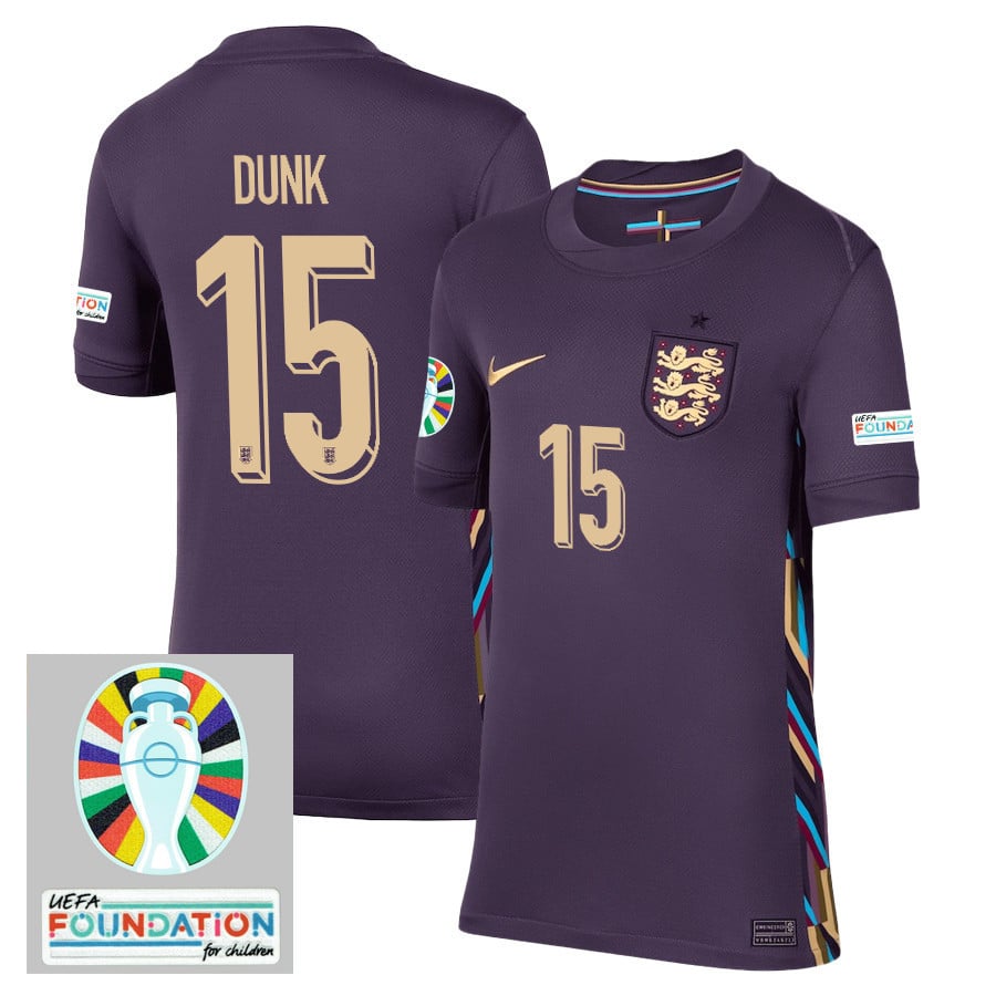 Lewis Dunk 15 England National Team 2024/25 YOUTH Away Stadium Jersey - Euro UEFA Patch