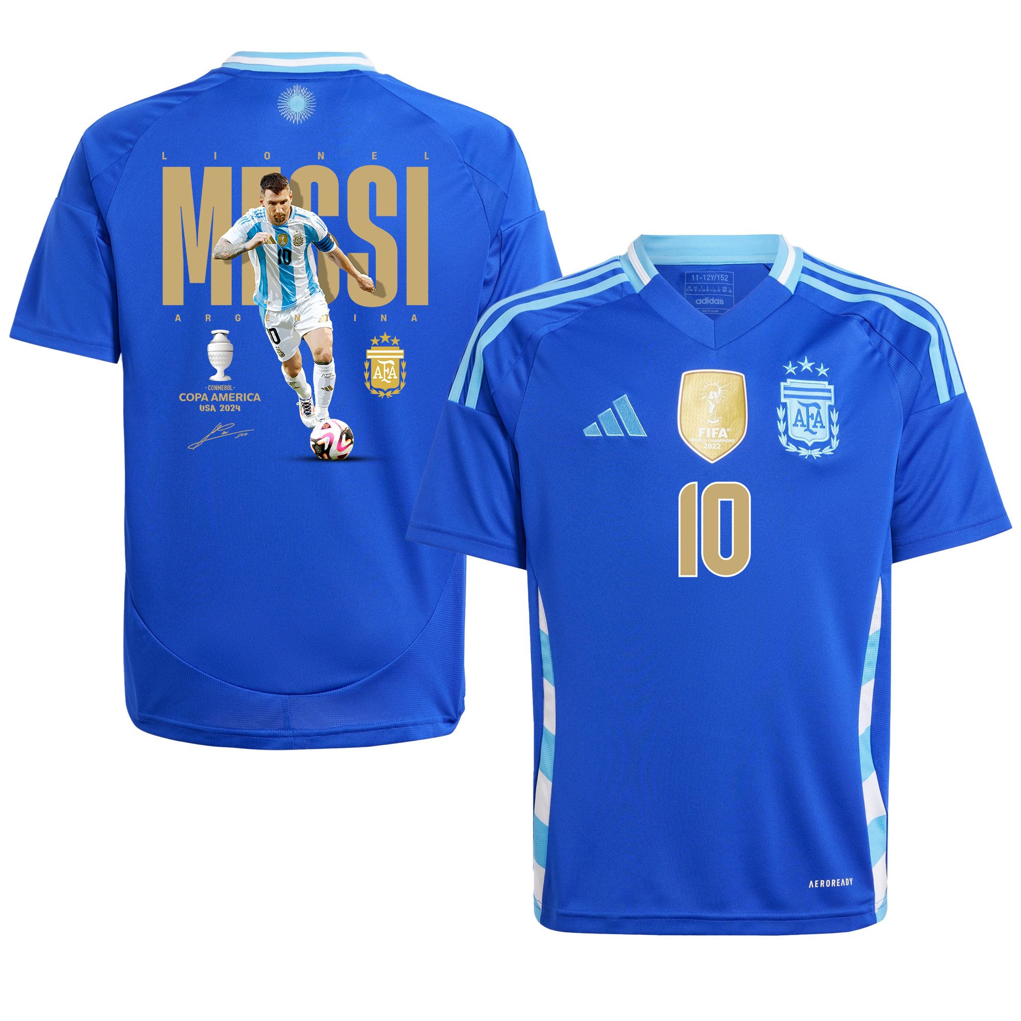 Lionel Messi 10 La Pulga Atomica Argentina 2024/25 Away YOUTH Jersey - Blue