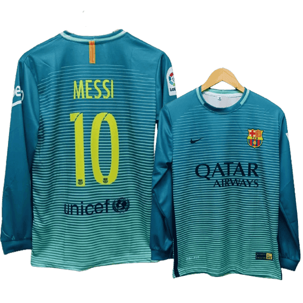 Lionel Messi Barcelona 2016-17 Third Men Long Sleeves Jersey - Aqua