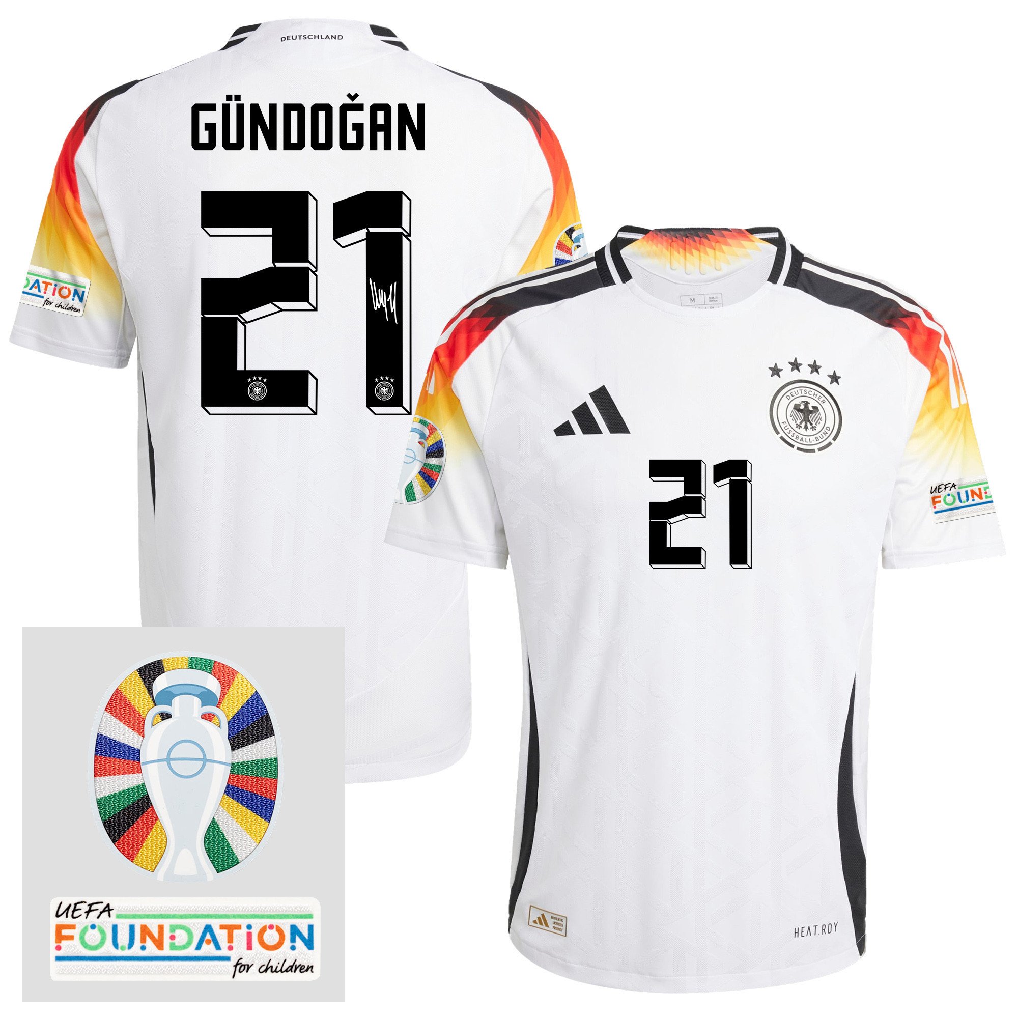 İlkay Gündoğan 21 Signed Germany 2024/25 Home Jersey - Autographed, Euro UEFA Patch - Men, White