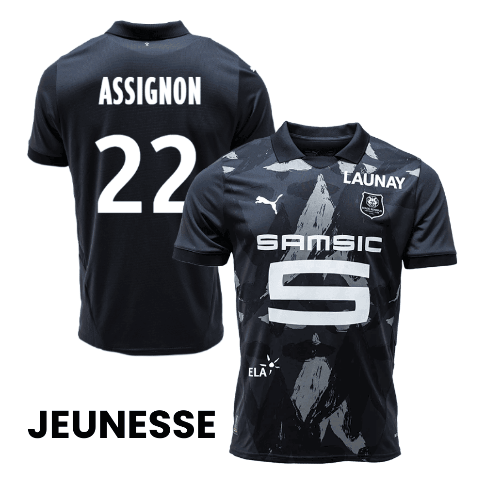 Lorenz Assignon 22 Stade Rennais F.C. 2024/25 Third YOUTH Jersey - Black