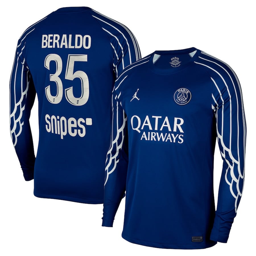 Lucas Beraldo 35 Paris Saint-Germain 2024/25 Fourth Long Sleeve Men Jersey - Dark Blue