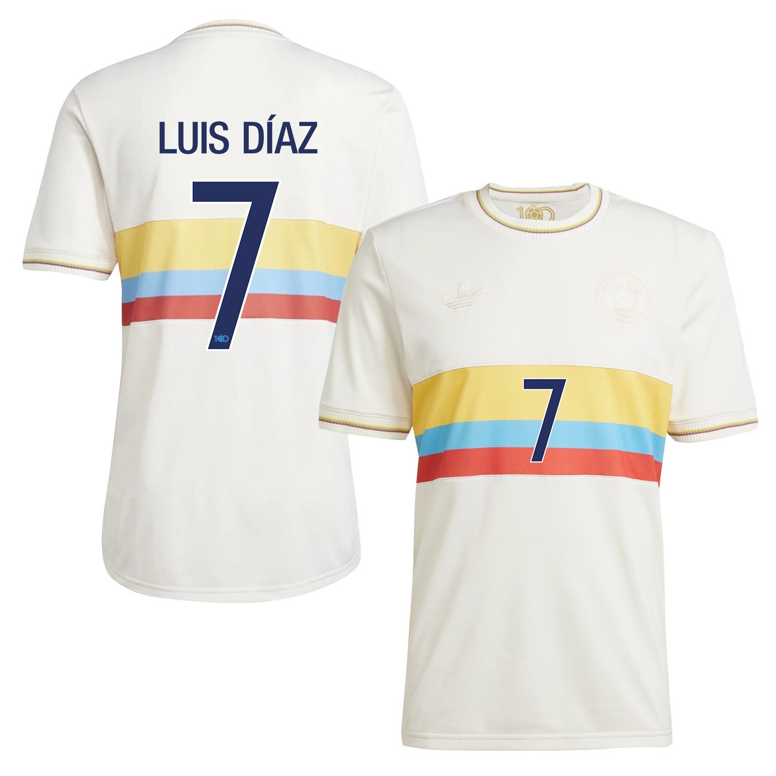 Luis Díaz 7 Colombia 2024 100th Anniversary Jersey - Men, Chalk White