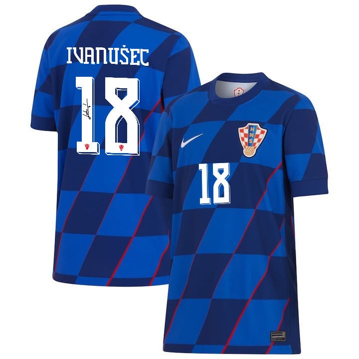 Luka Ivanušec 18 Signed Croatia National Team 2024 Away YOUTH Jersey Autographed - Navy