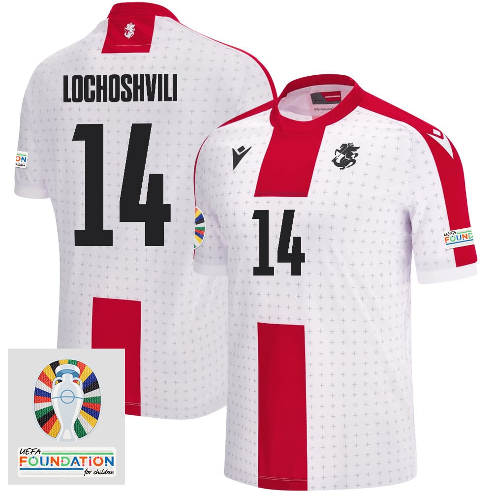 Luka Lochoshvili 14 Georgia National Team 2024 Euro & Foundation Patch Home Men Jersey - White