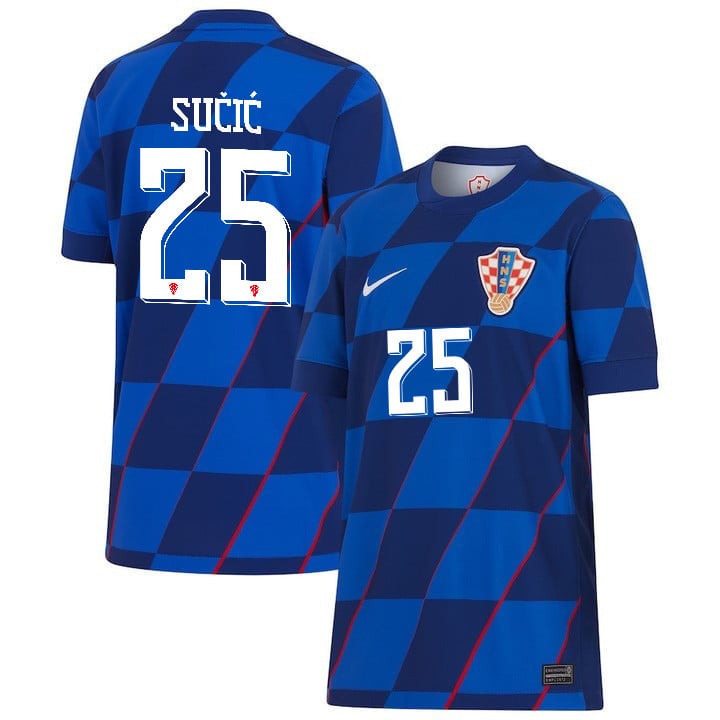 Luka Sučić 25 Croatia National Team 2024 Away YOUTH Jersey - Blue