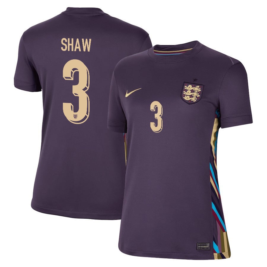 Luke Shaw 3 England 2024/25 Away Stadium Football Women Jersey - Purple