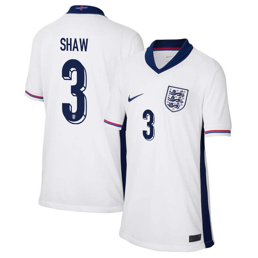 Luke Shaw 3 England 2024/25 Home Stadium Football YOUTH Jersey - White