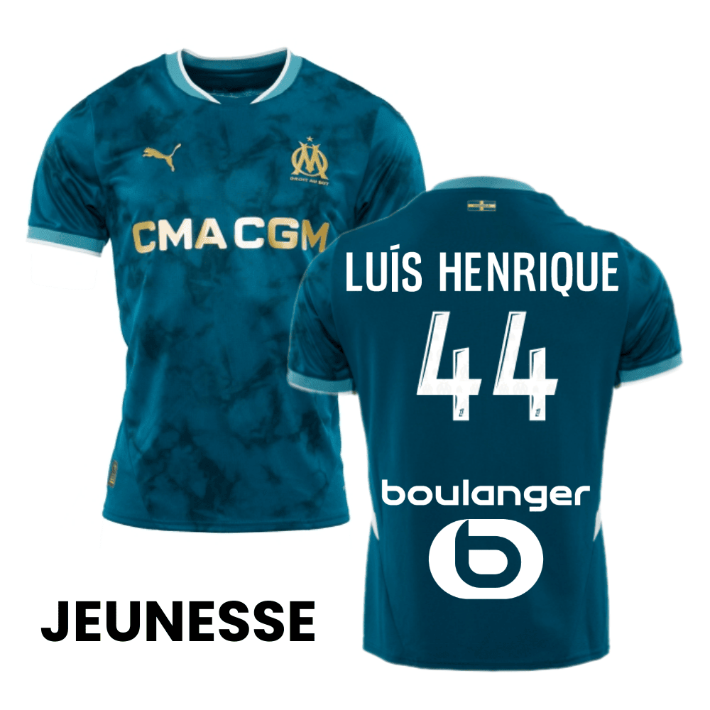 Luís Henrique 44 Olympique de Marseille 2024/25 Away YOUTH Jersey - Turquoise Blue
