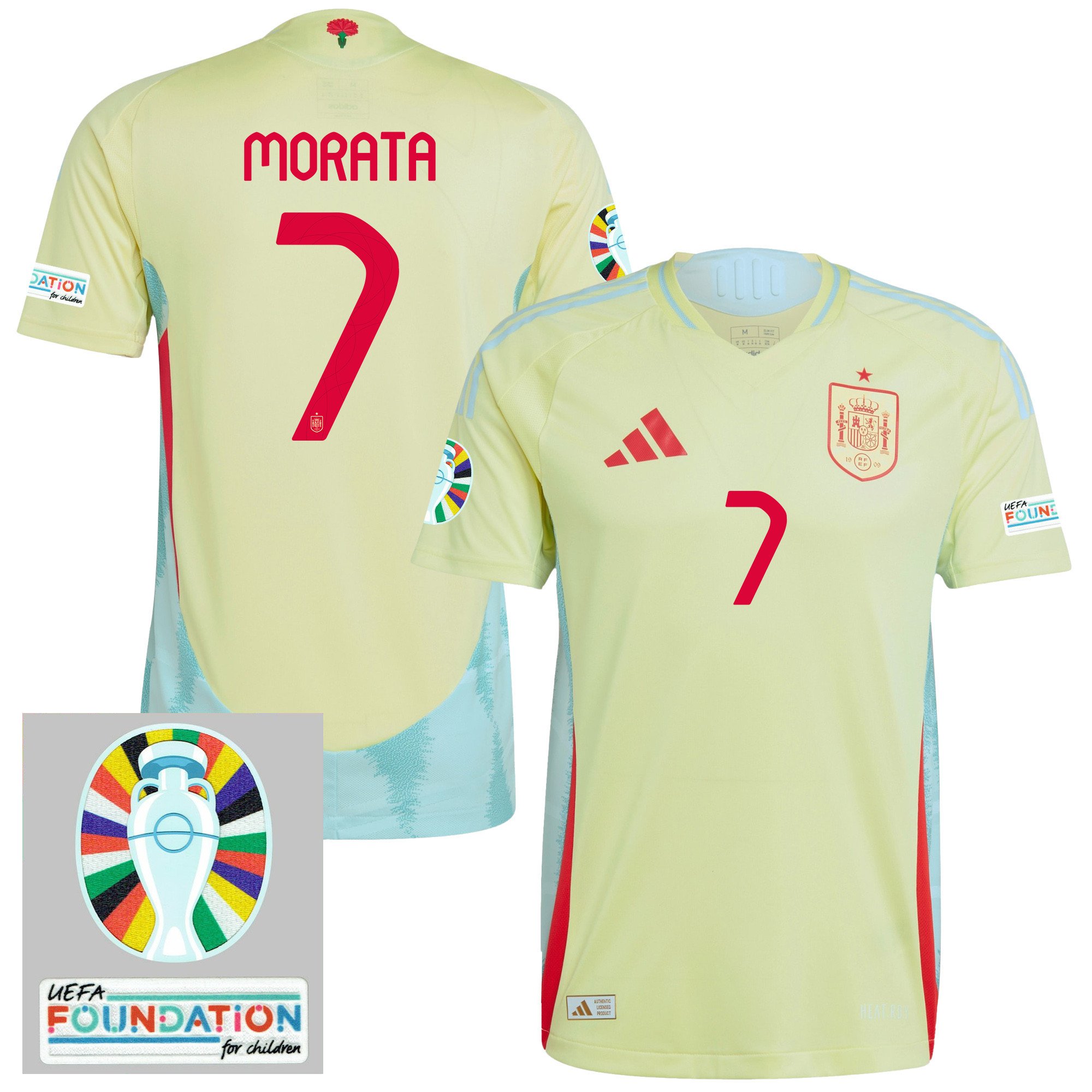 Álvaro Morata 7 Spain National Team 2024 Euro Patch Away Men Jersey - Yellow