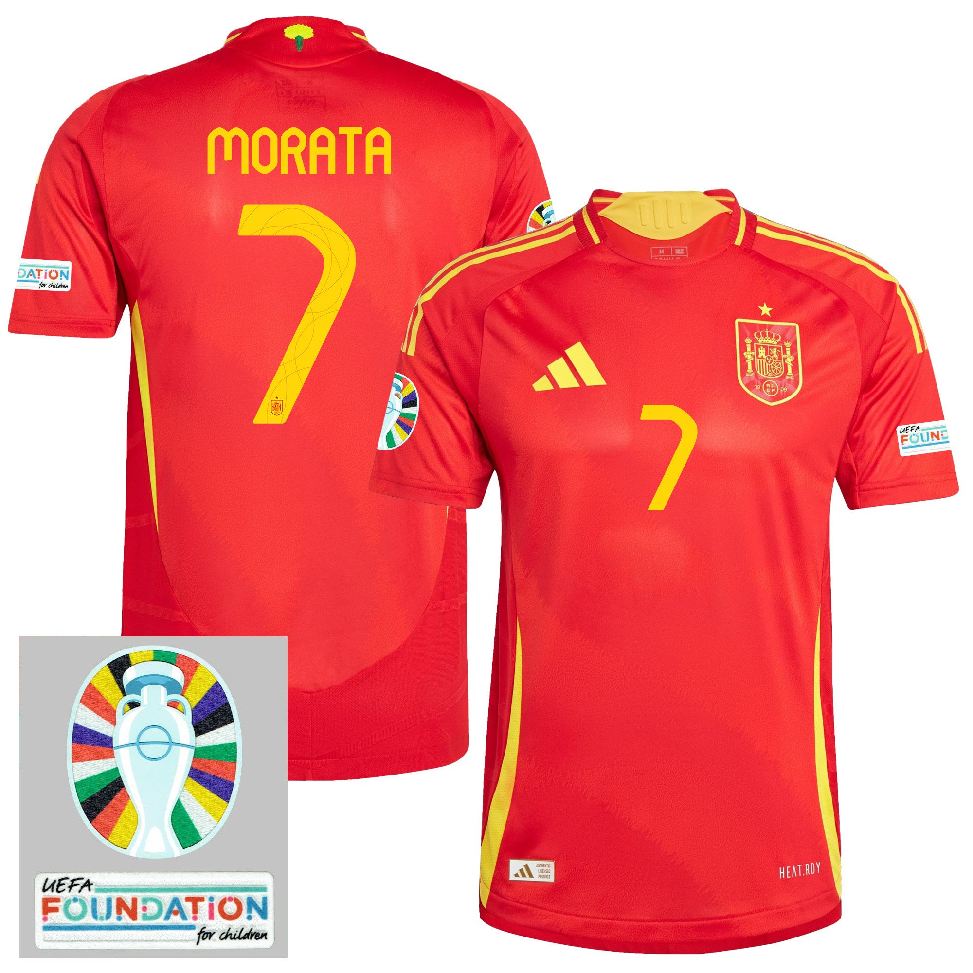 Álvaro Morata 7 Spain National Team 2024 Euro Patch Home Men Jersey - Red