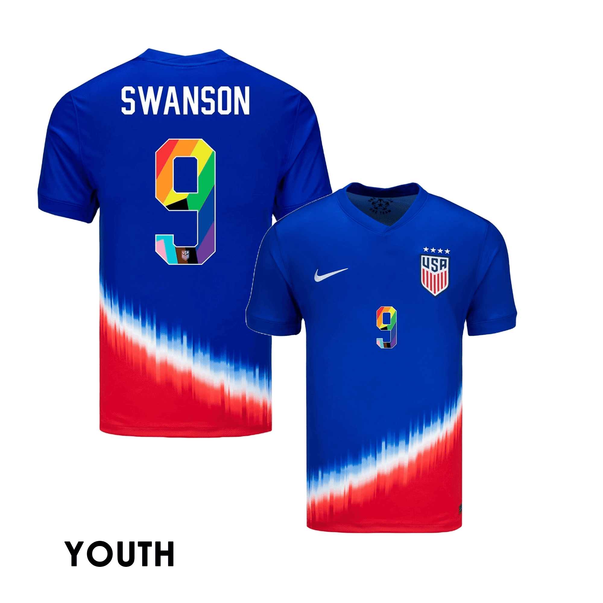 Mallory Swanson 9 USWNT 2024 Pride-Themed YOUTH Away Jersey - Blue