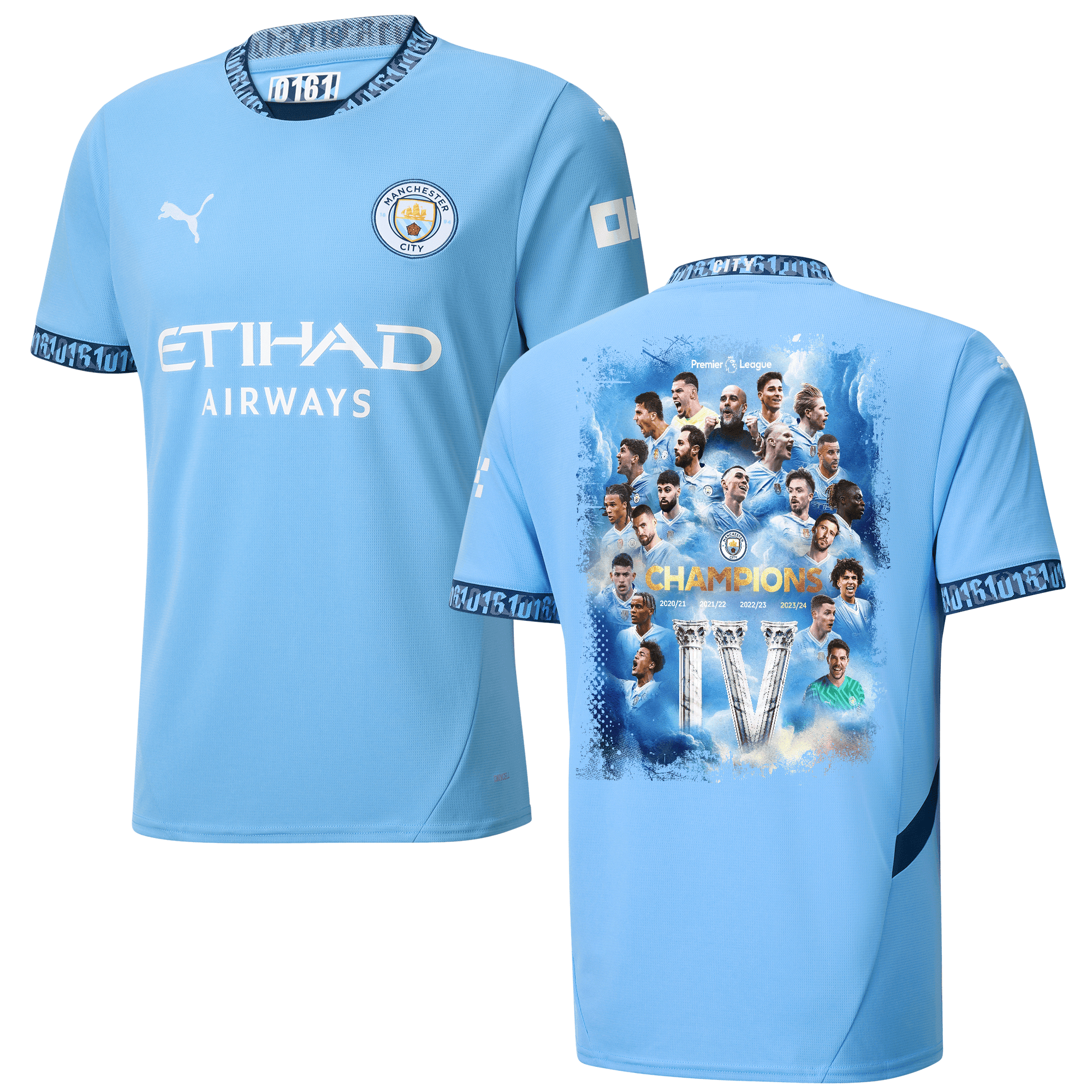 Manchester City 2024/25 Premier League Champions Home Men Jersey - Light Blue