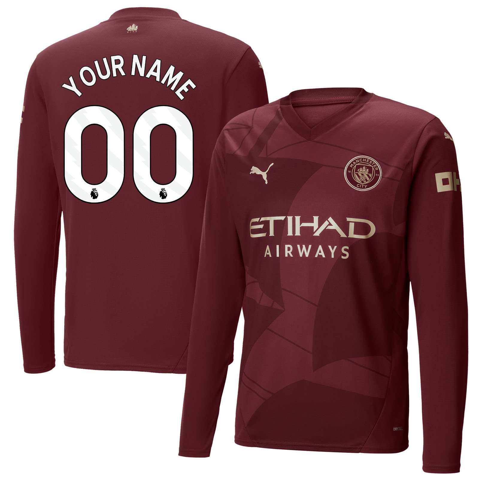Manchester City 2024/25 Third Long Sleeve Men Custom Jersey - Burgundy